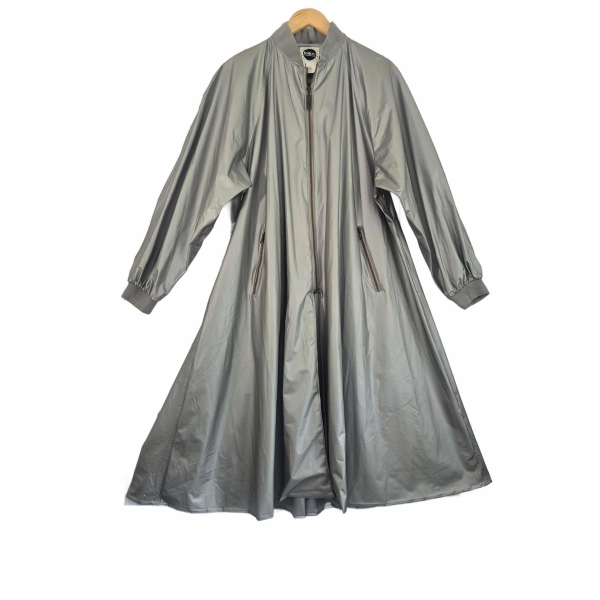Totes Rain Wear 100% Vinyl Rain Coat A-Line Midi Length Color Silver Zip Front Z